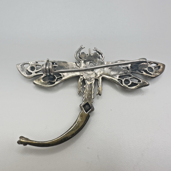 Vintage Marcasite Brooch Dragonfly Signed MC Marsala Art Deco Style Sterling 5g - Picture 4 of 8